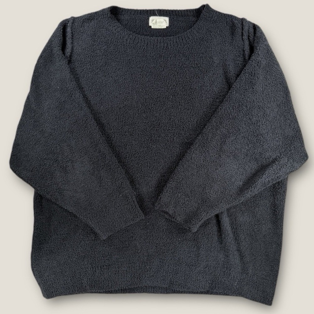 Softies Sweater XL Black Fuzzy‎ Popcorn Knit Cozy Lounge Top Crew Neck